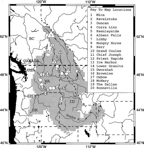 Columbia River Basin And Major Dams Included In Colsim Reservoir Model