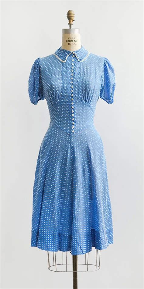 Vintage 1930s Sky Blue Flocked Swiss Dots Dress The Girl In Blue Dress