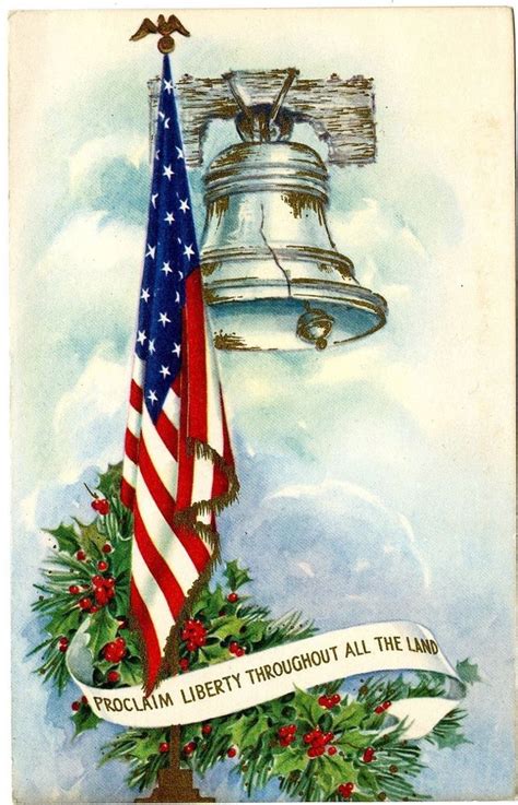 Unused Vintage Christmas Card American Flag Liberty Bell Patriotic
