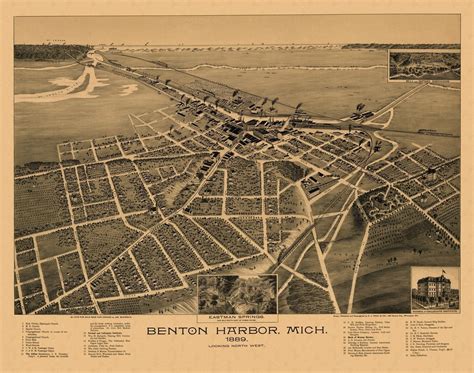 Antique Map Of Benton Harbor Michigan 1889 Berrien County Benton