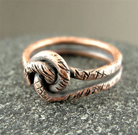 COPPER RING HAMMERED Titled Stressed Copper Handmade Satin