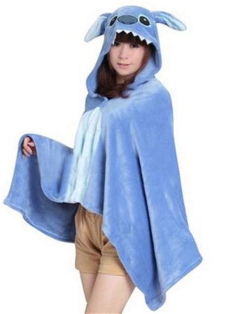 Cartoon Kawaii Anime Blue Stitch Cosplay Hooded Cloak Wrap Adult Women