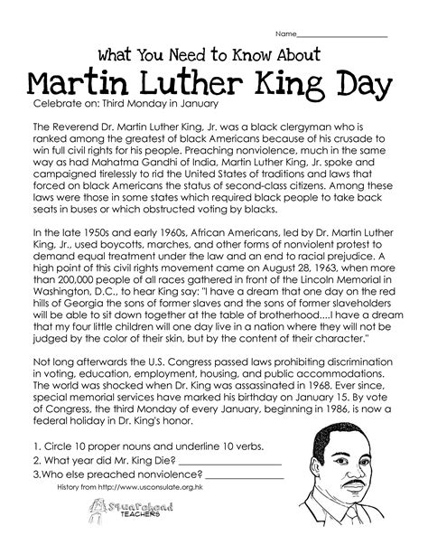 Free Printable Martin Luther King Jr Worksheets For Kindergarten Free
