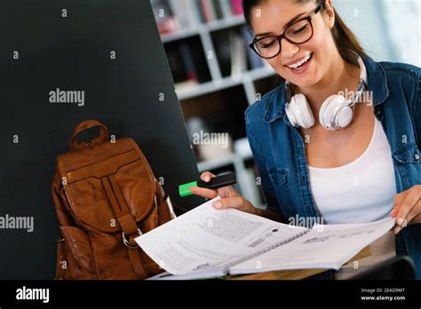 Education Study And Home Concept Happy Smiling Student Girl Studying