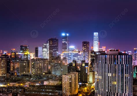 Night View Of Beijing International Trade City Background Scenery