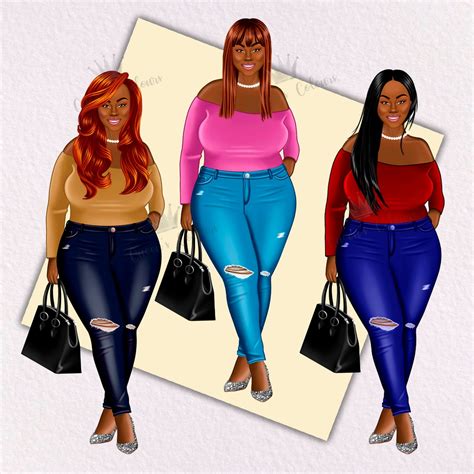 curvy girl clipart plus size girl clipart afro girl clipart boss babe clipart black woman