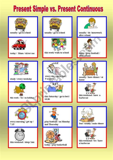 Present Simple Vs Present Continuous Activity Cards ESL Worksheet By