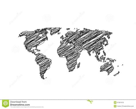 Sketch World Map Design From Curved Lines Vector Illustration