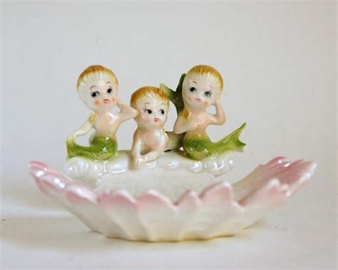 Vintage Ceramic Mermaids Shell Soap Dish Norcrest Mermaids Vintage