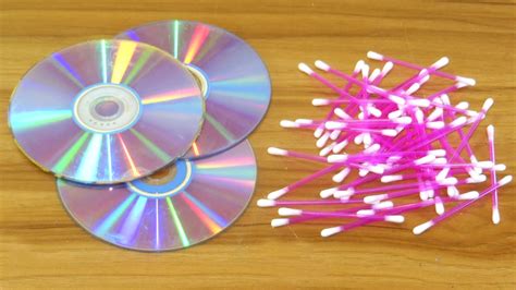 Recycling Cd Disc Craft With Cotton Buds Best Out Of Waste Cd Disc
