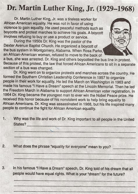 Martin Luther King Day Worksheets