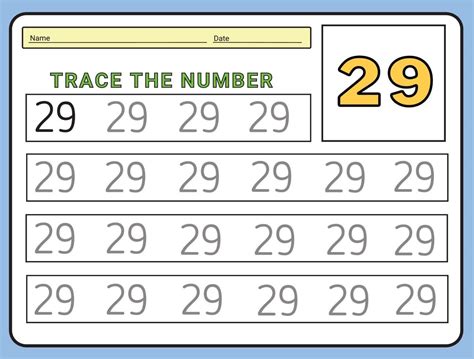 Numbers 29 Tracing Practice Worksheet Learning Number Activity Page