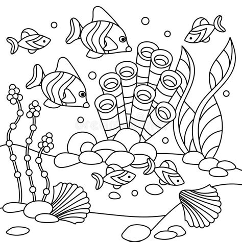 Underwater Coloring Book Page For Adult And Older Children Fish And