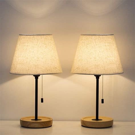 Vintage Bedside Nightstand Lamps Set Of 2 With Wooden Base Small