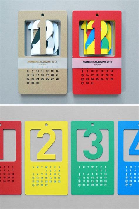 Four Calendars Are Hanging On The Wall In Different Colors And Shapes