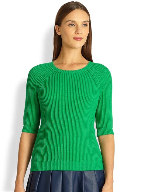 Halston Ribbed Elbow Sleeve Sweater In Green Lyst