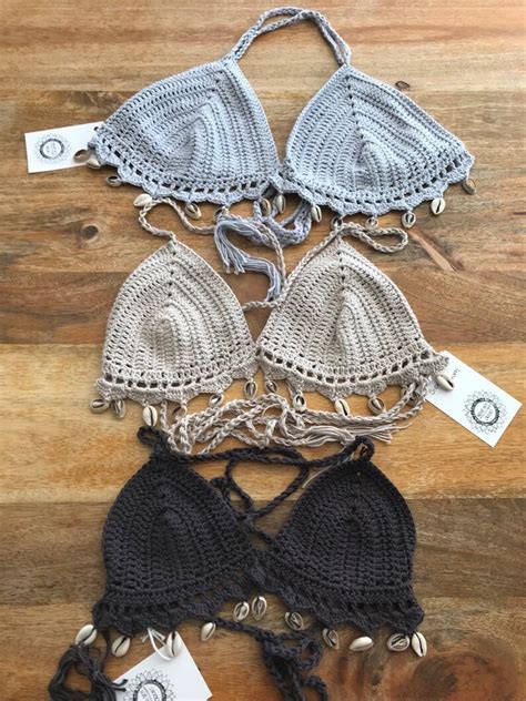 Crochet Bikini Top Cowrie Shell Fringe Trim Custom Made My Xxx Hot Girl