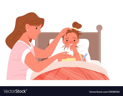 mother and sick daughter with cold flu feverish vector image