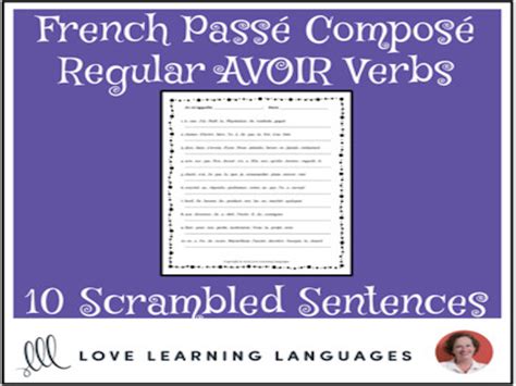 French passé composé with avoir scrambled sentences exercise Teaching Resources