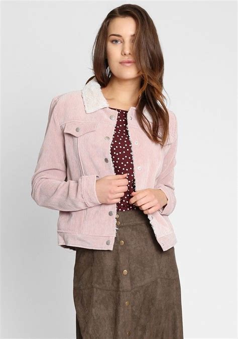 Pink Corduroy Jacket With Sherpa Collar And Lining Chest And Side