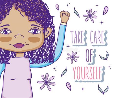 Take Care Of Yourself Quote With Girl Cartoon Stock Vector