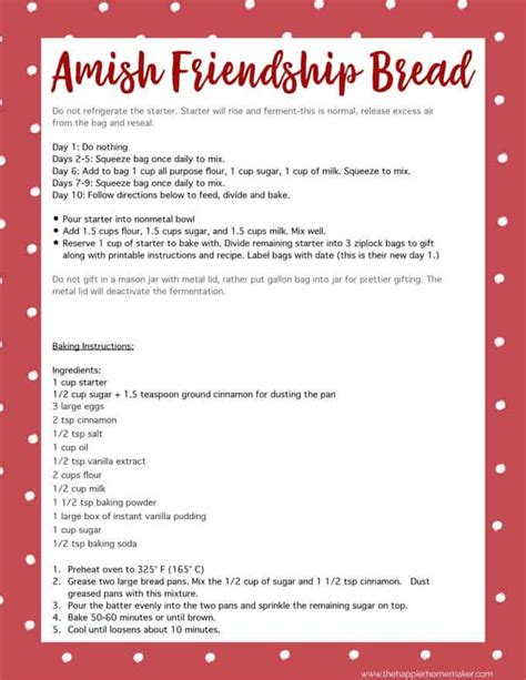 Or do you start from the first direction? Amish Friendship Bread Starter & Gifting Printable | The ...