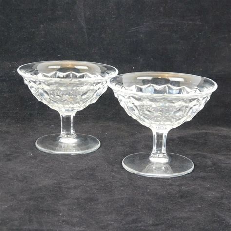 Set Of 2 Fostoria American Clear Low Sherbet Footed Flared Cube Motif Vintage Ebay Glass Set