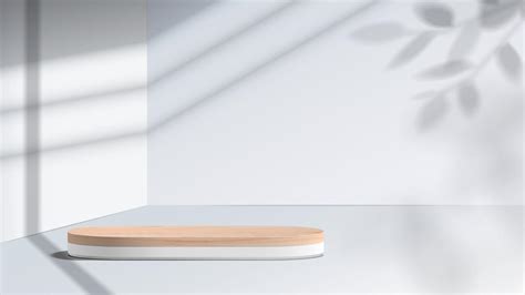 Abstract Minimal Scene With Geometric Forms Wood Podium In White