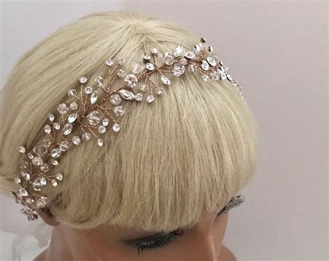 Rose Gold Swarovski Crystal Bridal Hair Vine Headpiece Gold Etsy