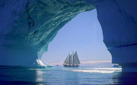 Nature Landscape Iceberg Sailboats Sea Cave Ice Sunlight Greenland Cold
