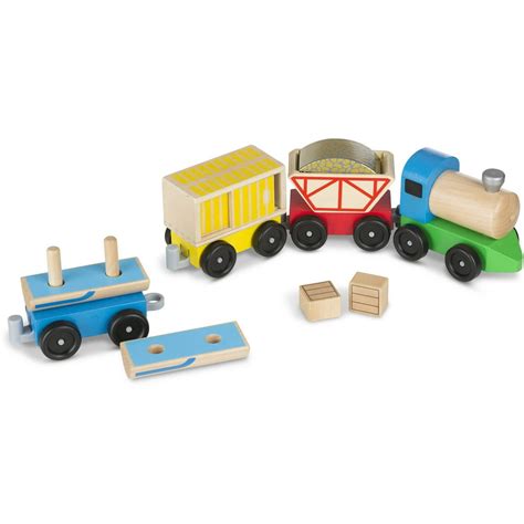 Melissa And Doug Cargo Train Classic Wooden Toy With 4 Linking Cars
