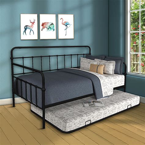 Clearance Premium Daybed Metal Bed Frame Twin Size Bed With Trundle