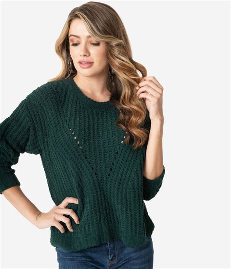 Emerald Green Chunky Knit Sweater Unique Vintage Chunky Knits