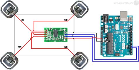 Load cell connector wiring diagram. 50kg Load Cells with HX711 and Arduino. 4x, 2x, 1x ...