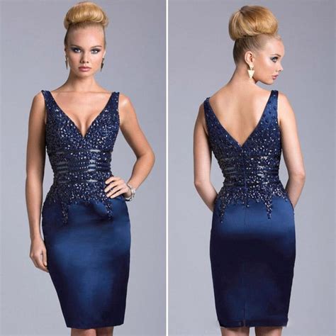 Sexy Corset Short Cocktail Dresses V Neck Backless Knee Length Prom Party Gowns Beaded Navy