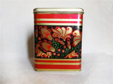 Big Tin Box With Lid Vintage Kitchen Metal Can Container Red Etsy
