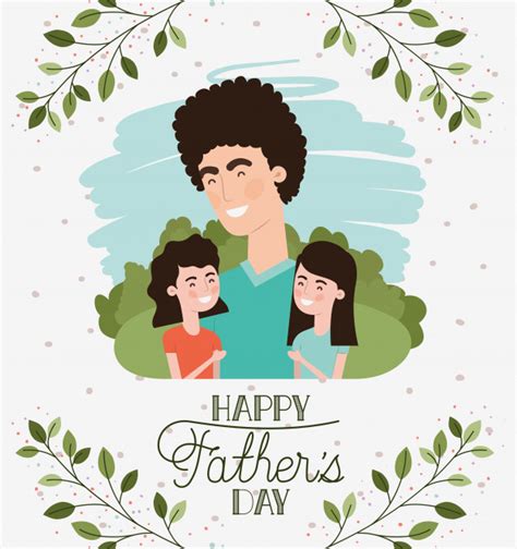 Tarjeta Del Día De Padres Feliz Con Personajes De Papá E Hijas Vector