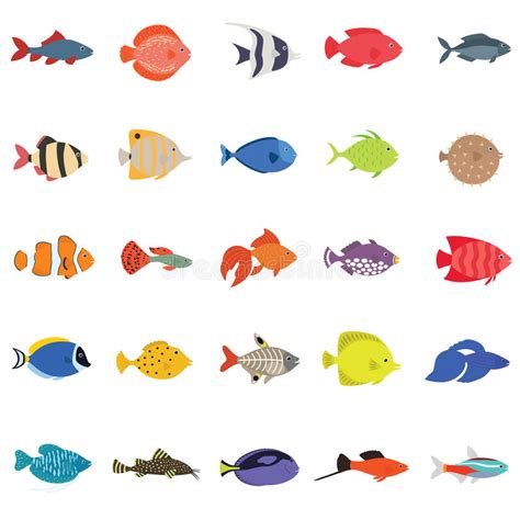 Cute Fish Vector Illustration Icons Set Tropical Fish
