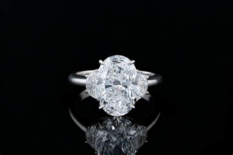 Stone Oval Diamond Engagement Ring Half Moon Cut Sides