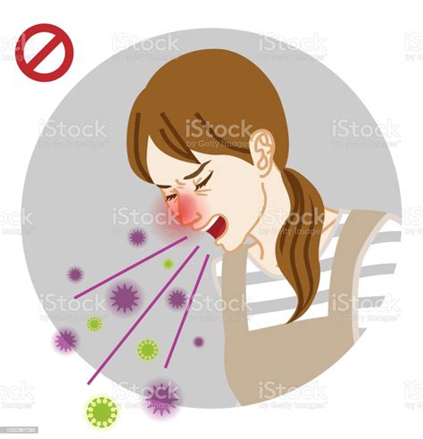 Coughing Housewife Spreading Virus Circular Icon Clipart Stock