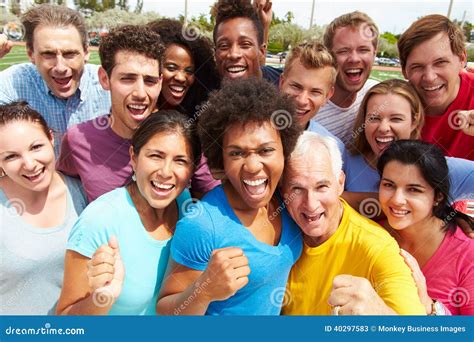 Outdoor Portrait Of Multi Ethnic Crowd Stock Image Image Of Friends