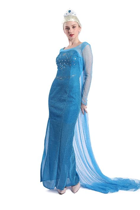 Women Elsa Frozen Snow Queen Cosplay Party Fancy Dress Costume Blue