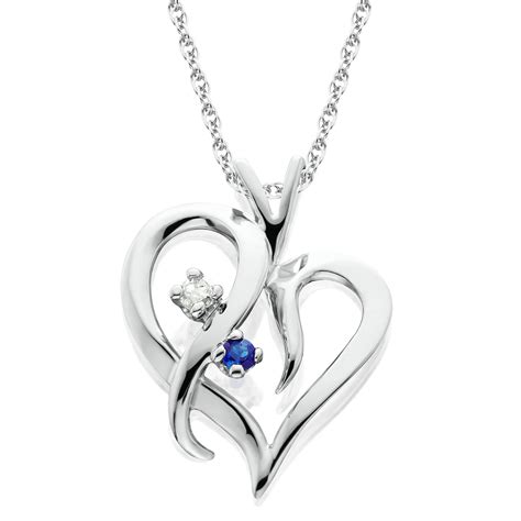 Blue Sapphire And Diamond Heart Pendant 14 Kt White Gold With 18 Chain