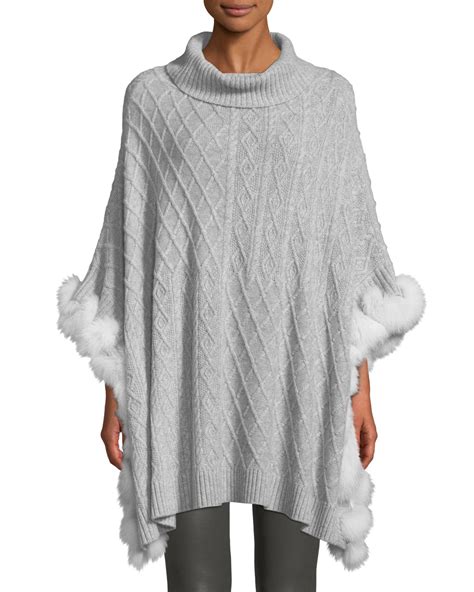 Neiman Marcus Cashmere Collection Luxury Cashmere Cable Knit Poncho