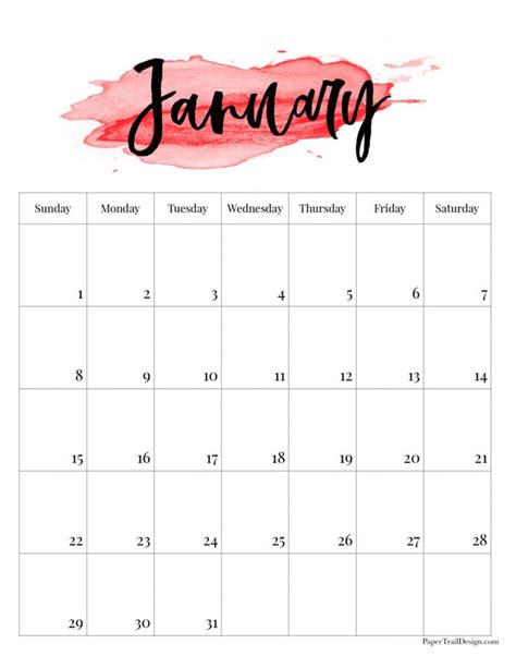 Print This Watercolor January 2023 Calendar For Free And Add To Your