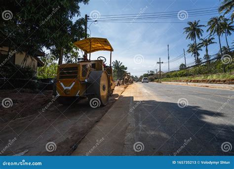 Road Rollers Working On The New Roads Construction Site Heavy Duty