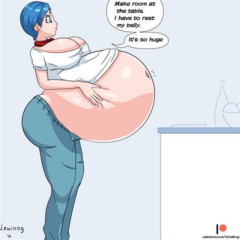 Rule 34 Belly Belly Stuffing Big Belly Bloated Bloated Belly Blue Hair Bulma Briefs Cleavage