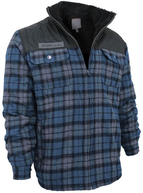 Mens Heavyweight Flannel Zip Up Fleece Lined Plaid Sherpa Jacket Kdc
