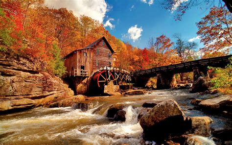 Watermills River Forest Bridge Fall Wood House Nature 2560x1600