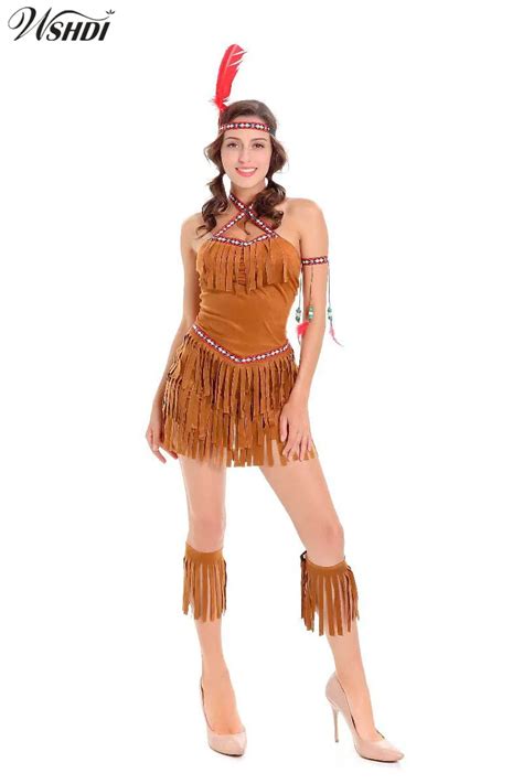 2018 New Sexy Ladies Pocahontas Native American Indian Wild West Fancy Dress Party Costume